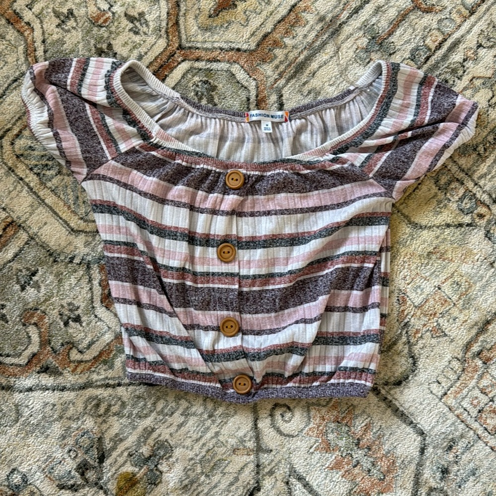 Stripped pink white shirt stretchy on the bottom